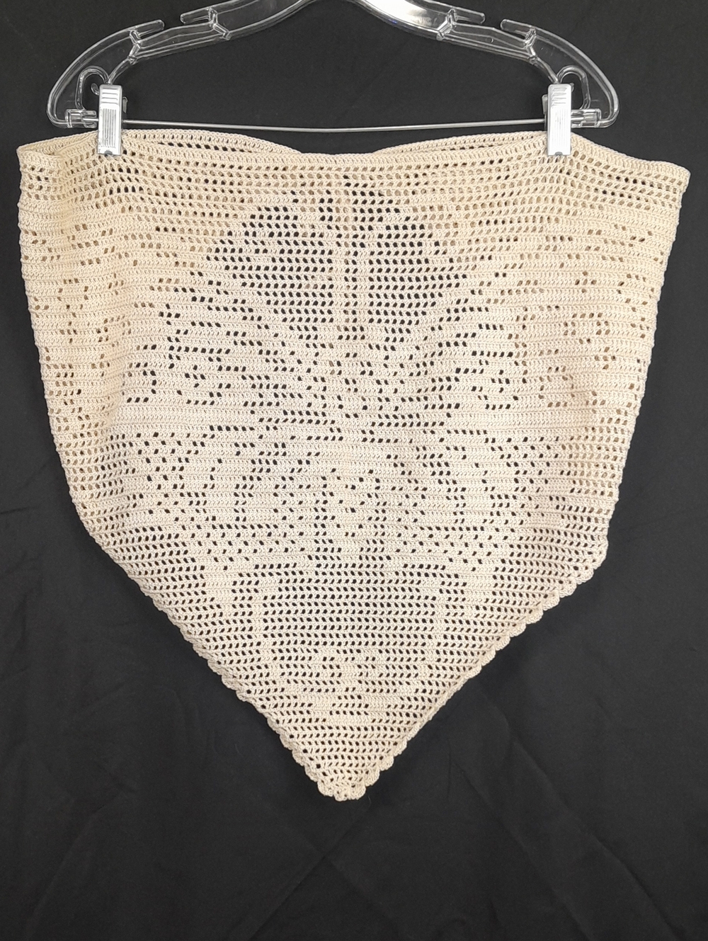 Handcrafted Cream Crochet Filet Butterfly Hip Bandana Beach Wrap with Ties